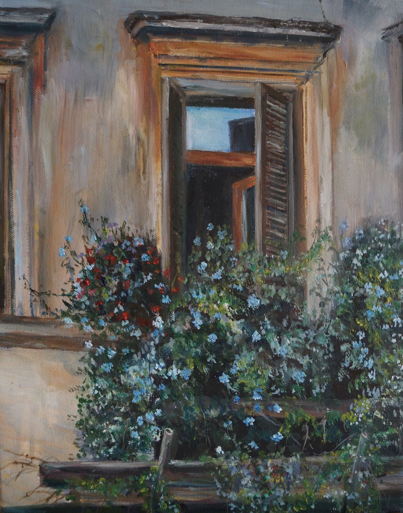 A window box in Italy caught my eye and I just had to recreate it on canvas.